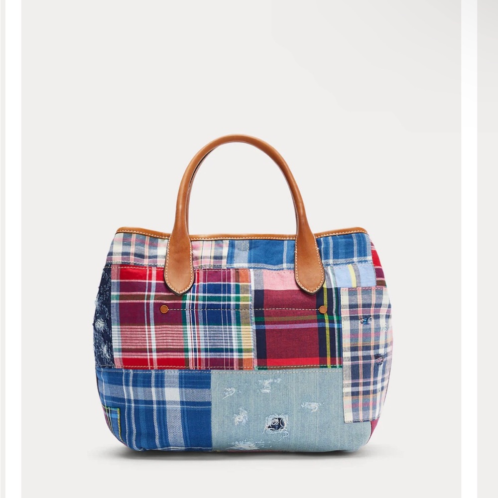 Polo Ralph Lauren Bellport Madras Tote Distressed Patchwork - Picture 2 of 12
